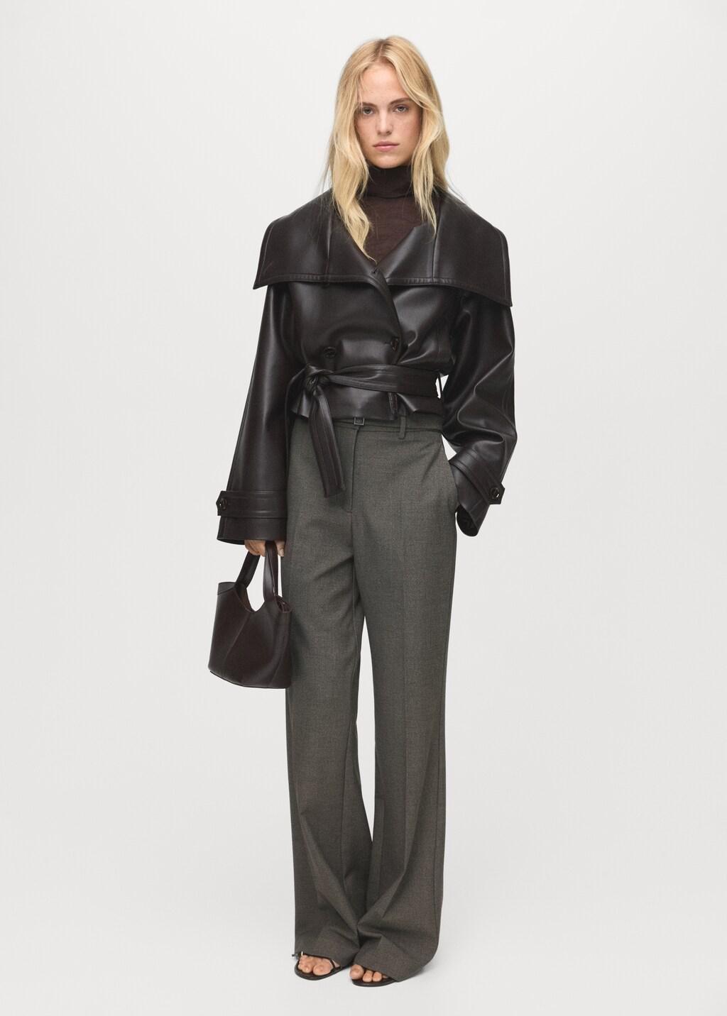 Brown Belt Straight-Fit Trousers, Brown, medium