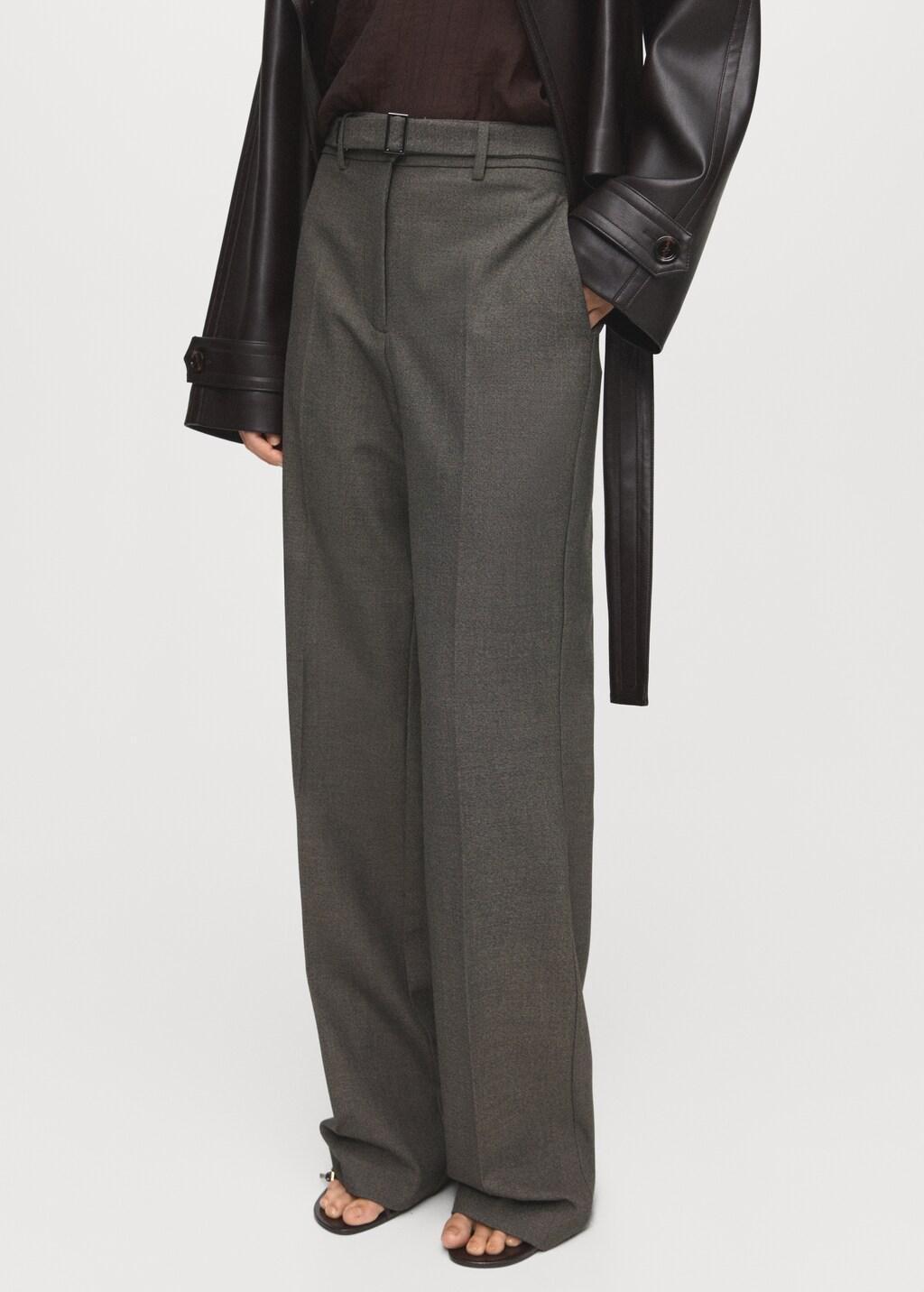 Brown Belt Straight-Fit Trousers, Brown, large image number 3