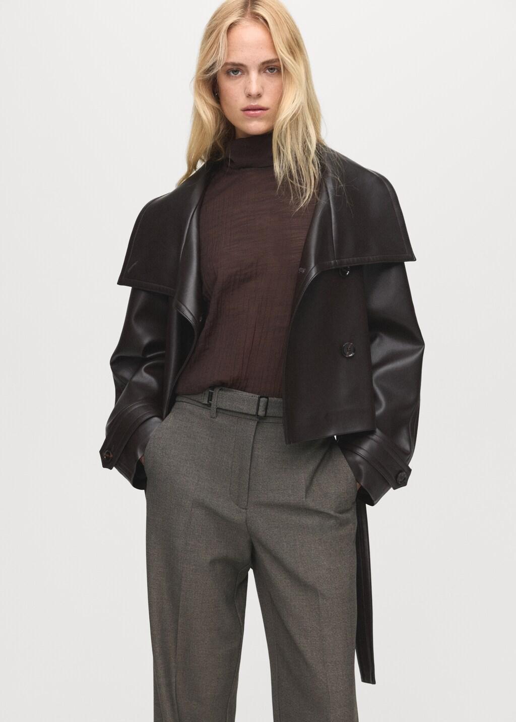 Brown Belt Straight-Fit Trousers, Brown, large image number 4