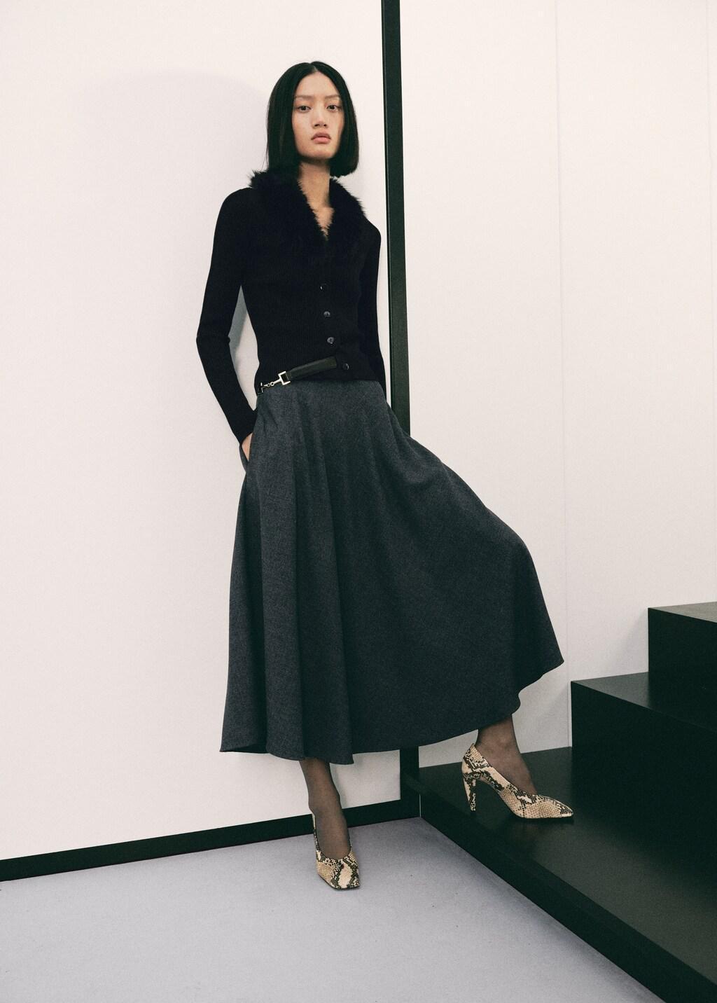 BLACK Cardigan with faux-fur collar, 0201_99, large image number 0