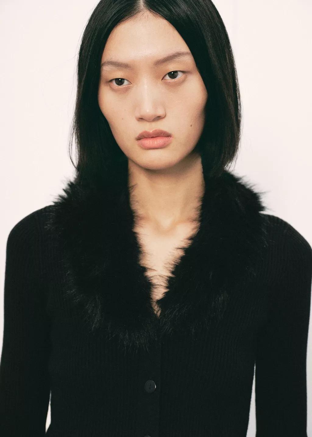 BLACK Cardigan with faux-fur collar, 0201_99, large image number 3