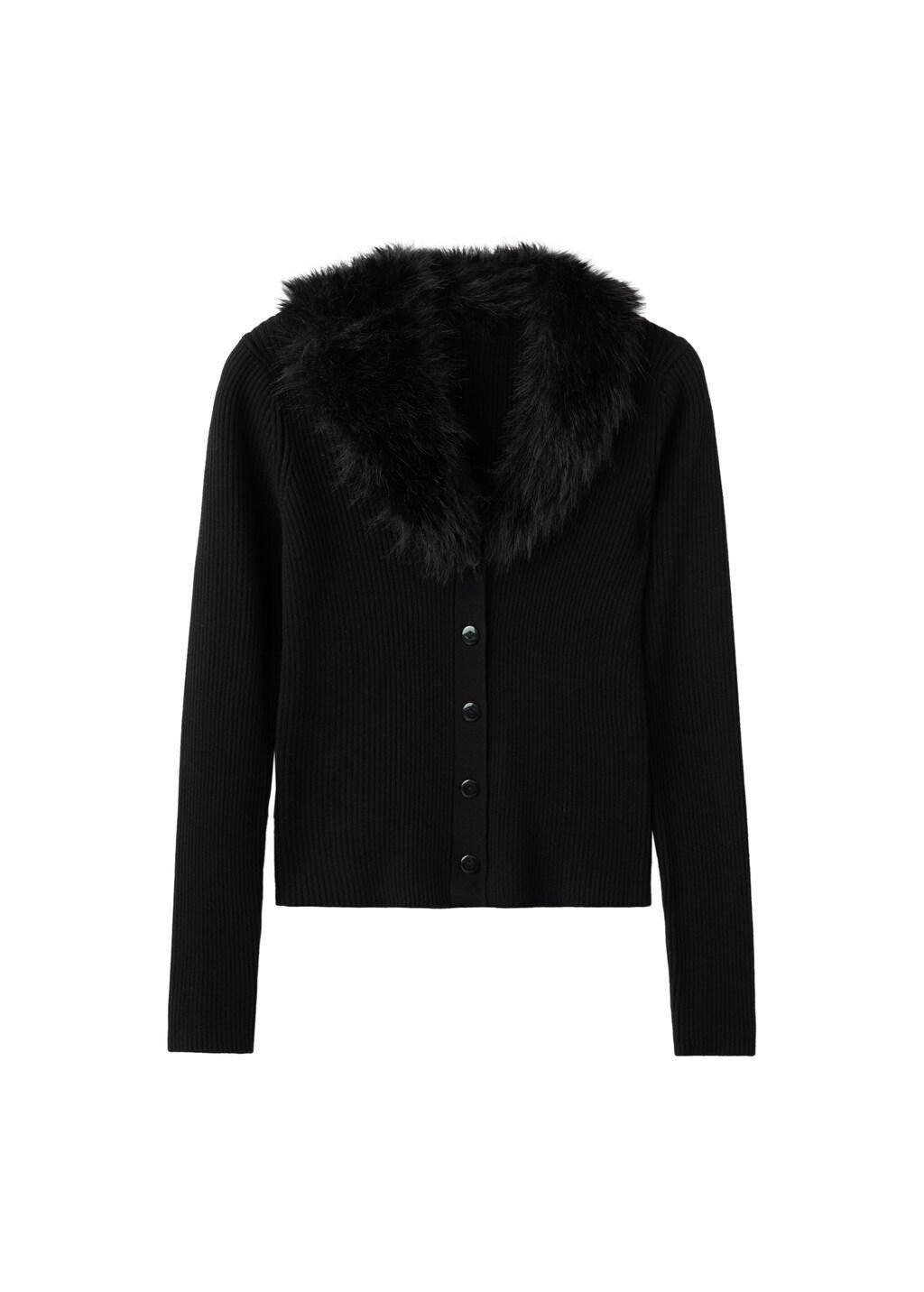 BLACK Cardigan with faux-fur collar, 0201_99, large image number 6