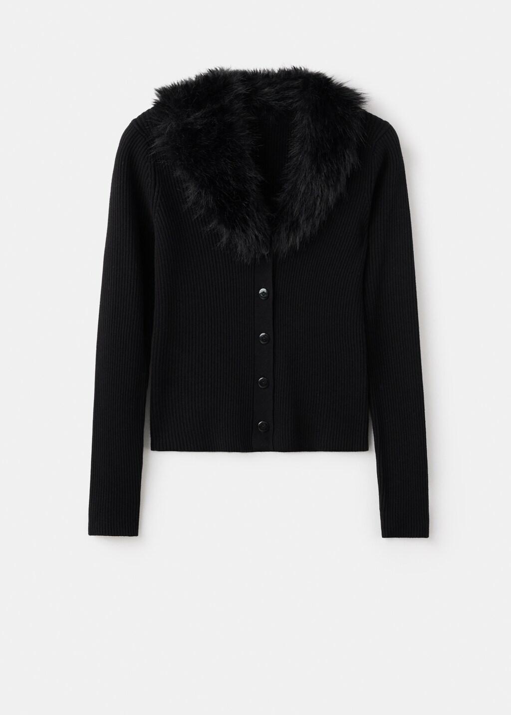 BLACK Cardigan with faux-fur collar, 0201_99, large image number 7