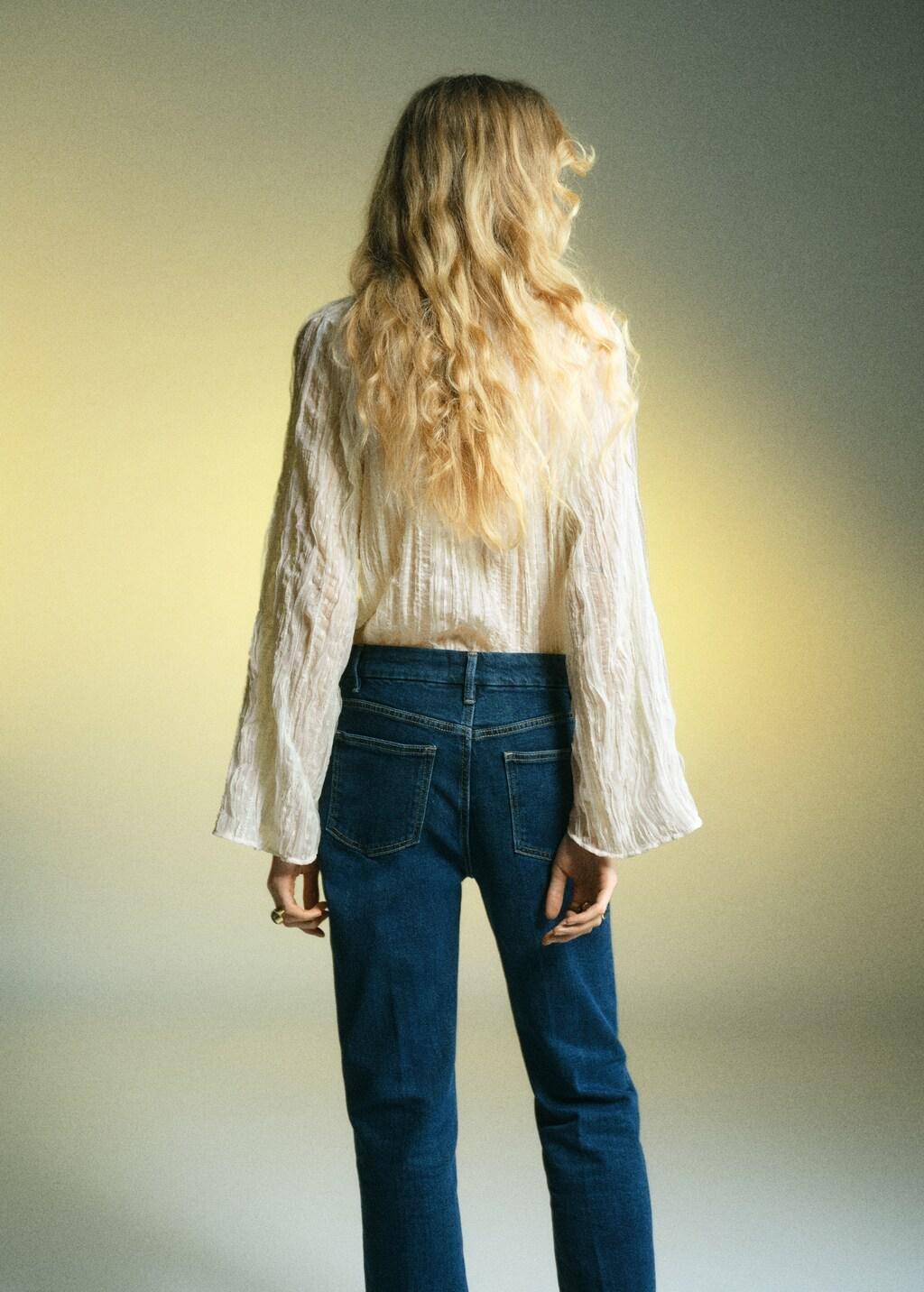 Natural White Bow Textured Blouse, 0201_02, large image number 2