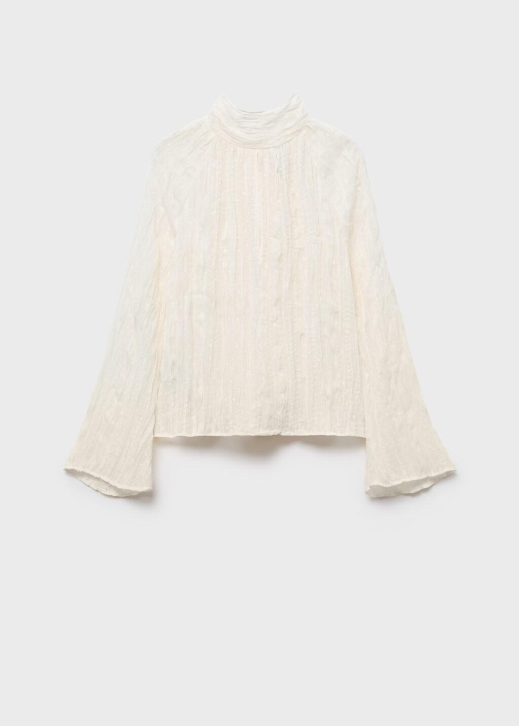 Natural White Bow Textured Blouse, 0201_02, large image number 6