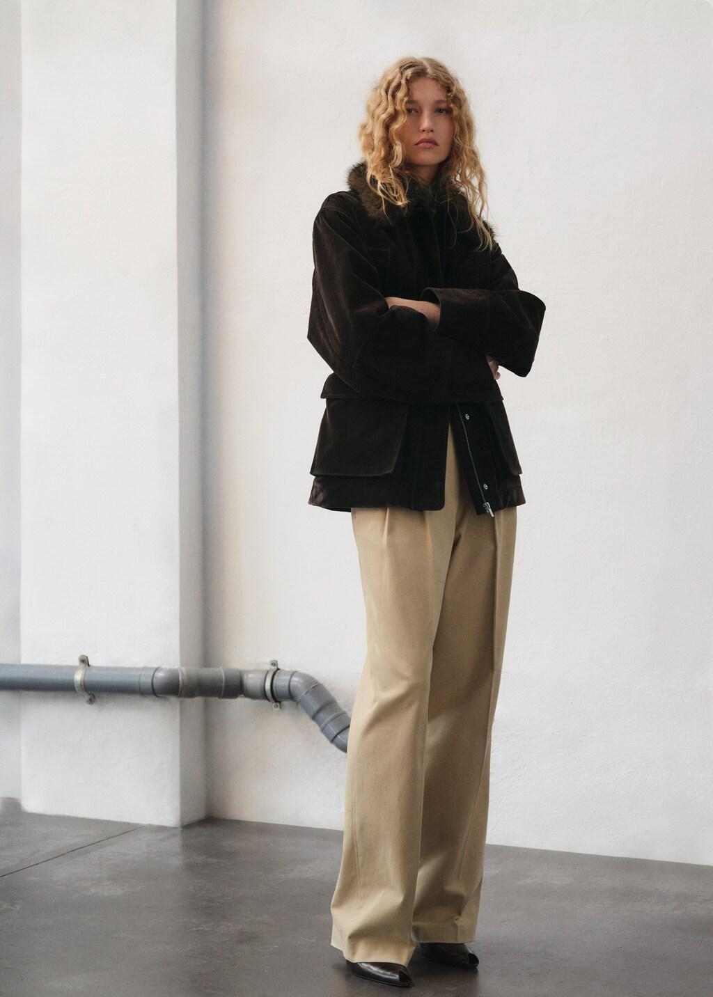 Brown Parka With Velvet-Finish Faux-Fur Collar, Dark Brown, large image number 0