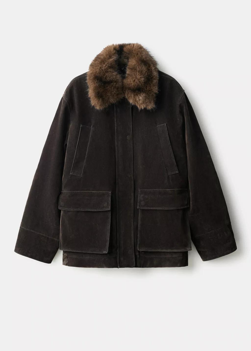 Brown Parka With Velvet-Finish Faux-Fur Collar, Dark Brown, large image number 6