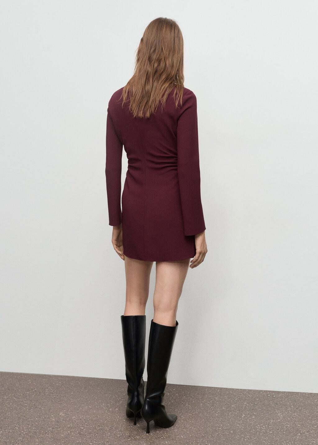 Red Boat-Neck Ruched Dress, 0201_76, large image number 2