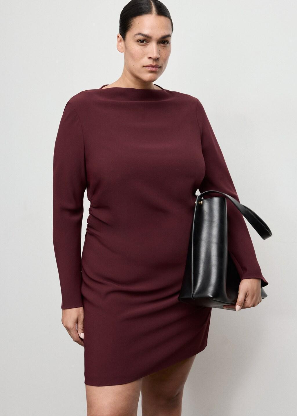 DARK RED Boat-neck ruched dress, 0201_76, large image number 6