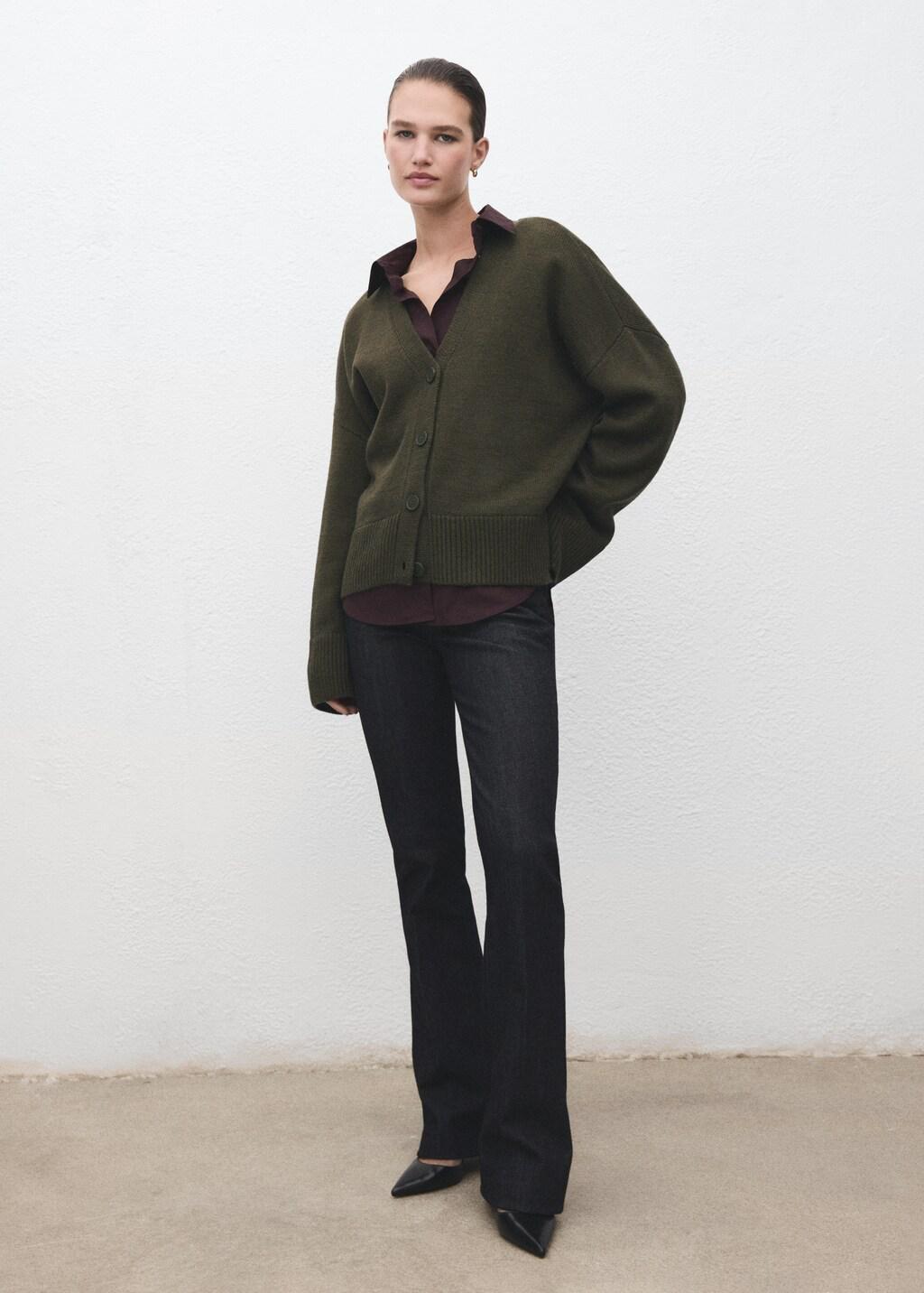 Khaki Oversized V-Neck Cardigan, 0201_37, large image number 0
