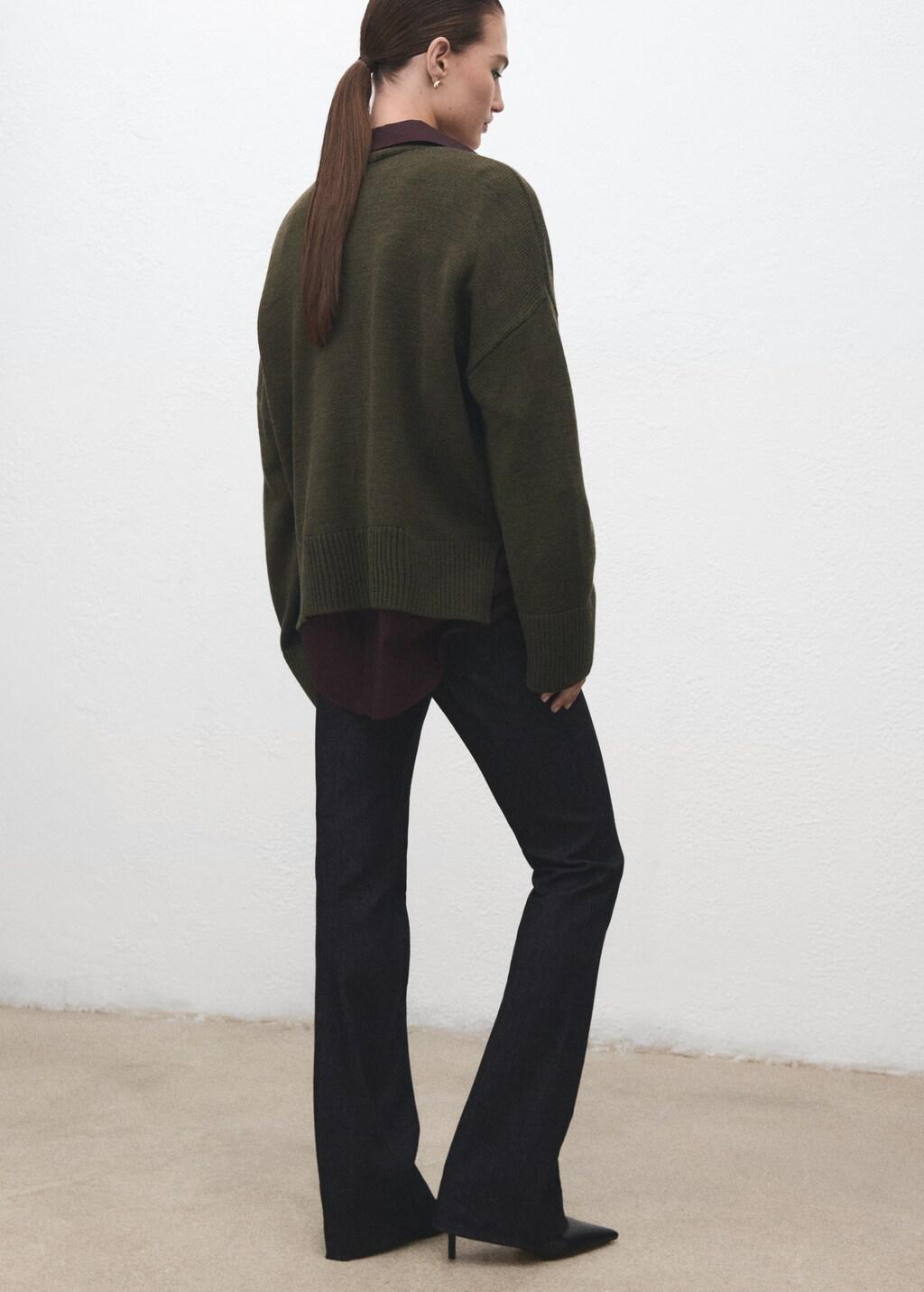 Khaki Oversized V-Neck Cardigan, 0201_37, large image number 2
