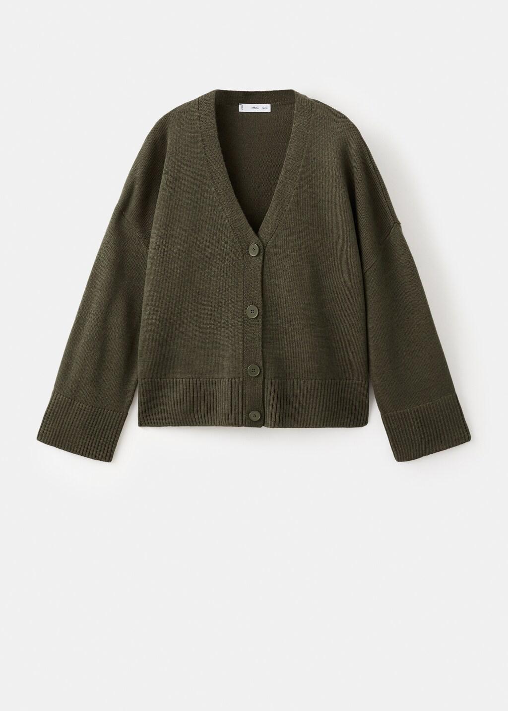 Khaki Oversized V-Neck Cardigan, 0201_37, large image number 6