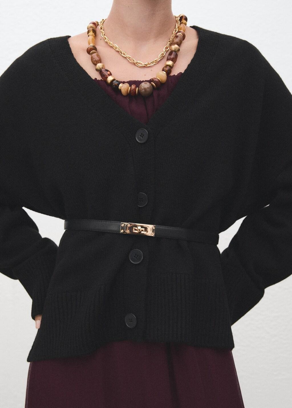 Black Oversized V-Neck Cardigan, 0201_99, large image number 5