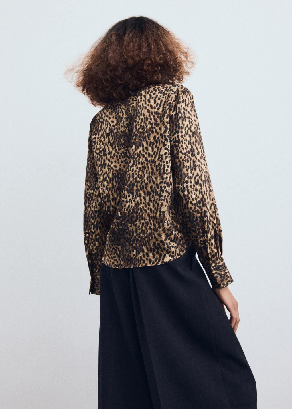 Brown Leopard-Print Satin Shirt, Brown, medium