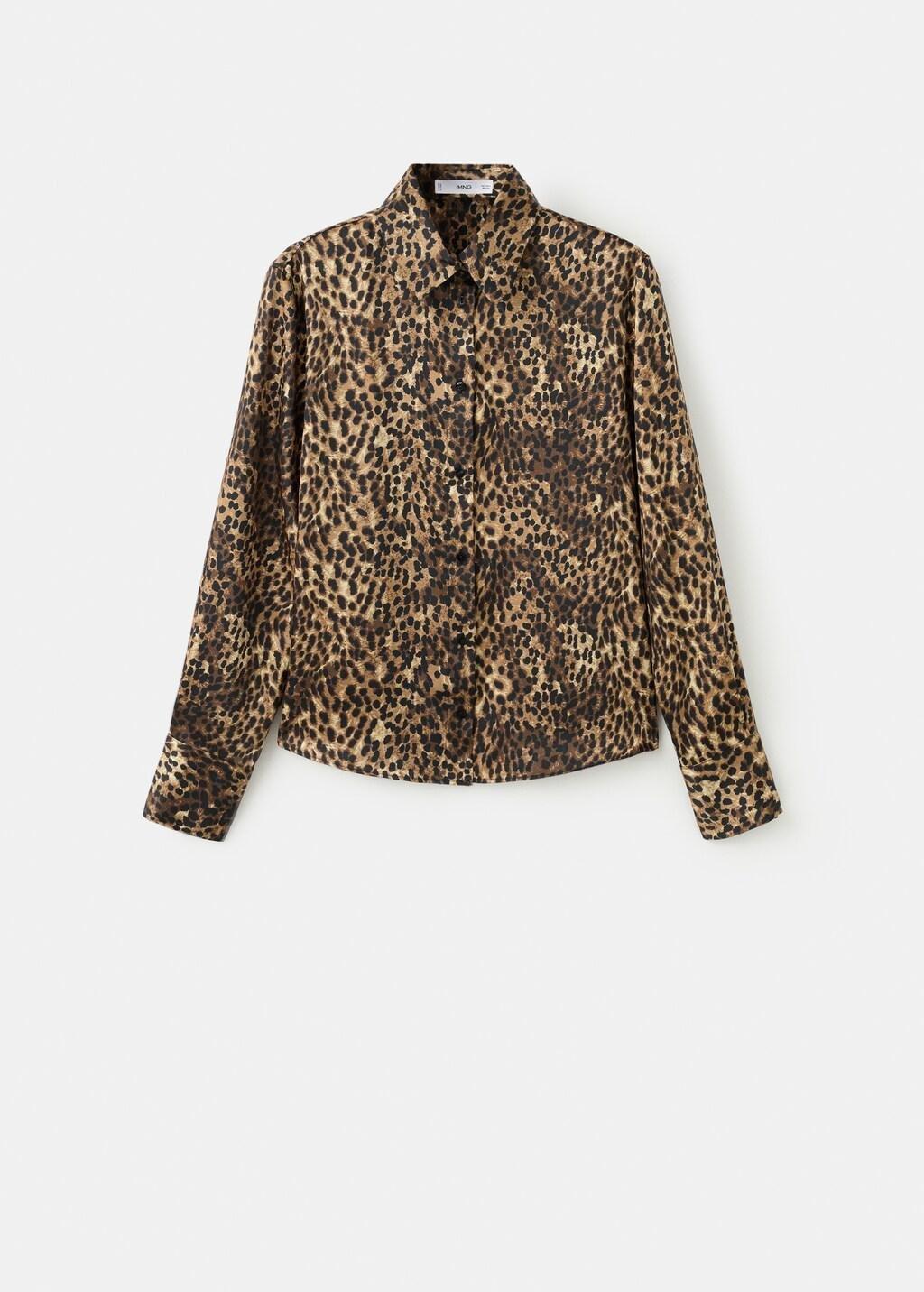Brown Leopard-Print Satin Shirt, Brown, large image number 6
