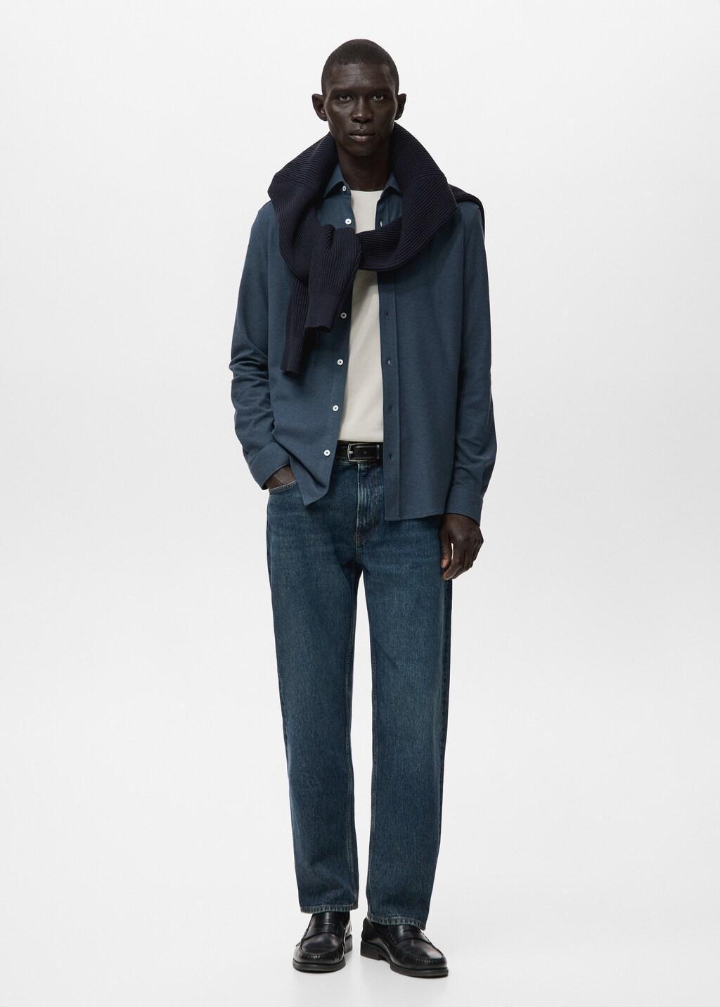 Blue 100% Cotton Slim-Fit Shirt, Medium Blue, large image number 0