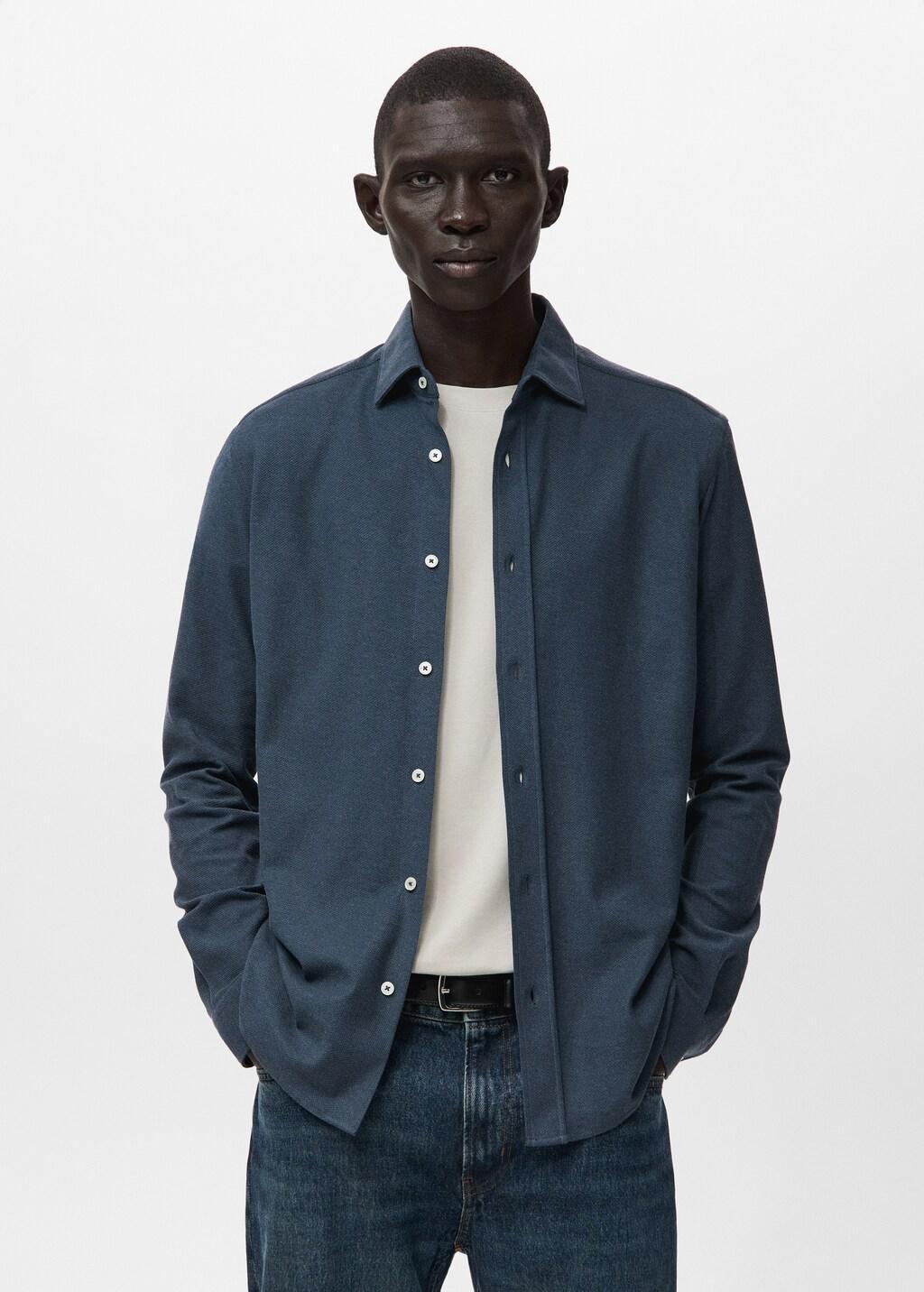 Blue 100% Cotton Slim-Fit Shirt, Medium Blue, large image number 3