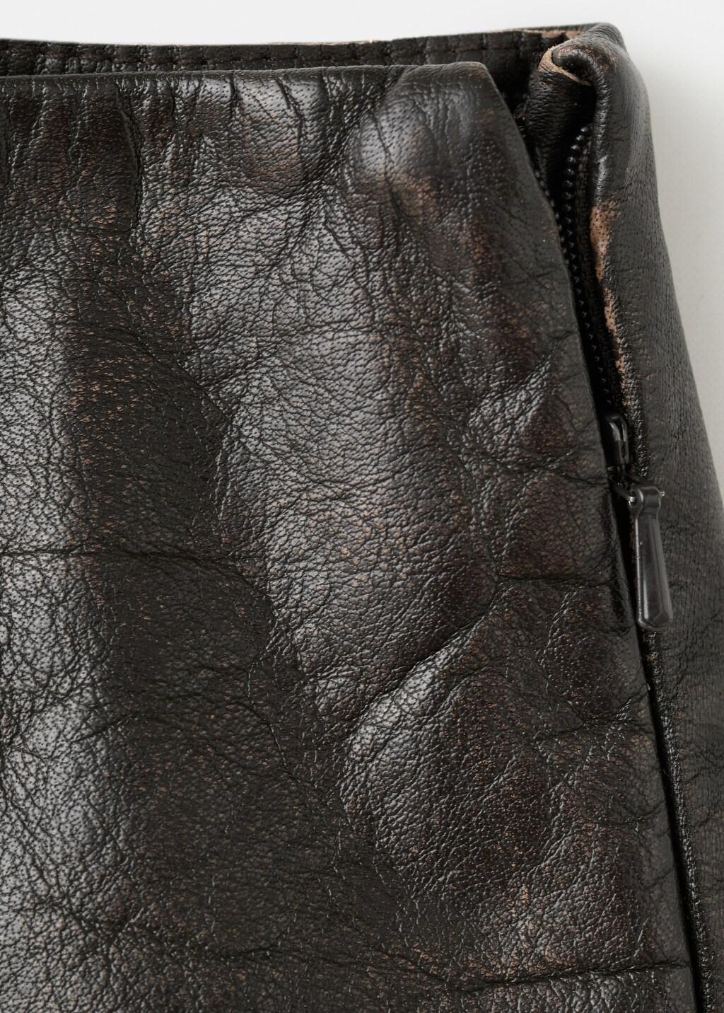 Brown Leather Mini-Skirt With Belt Loops, Brown, large image number 2