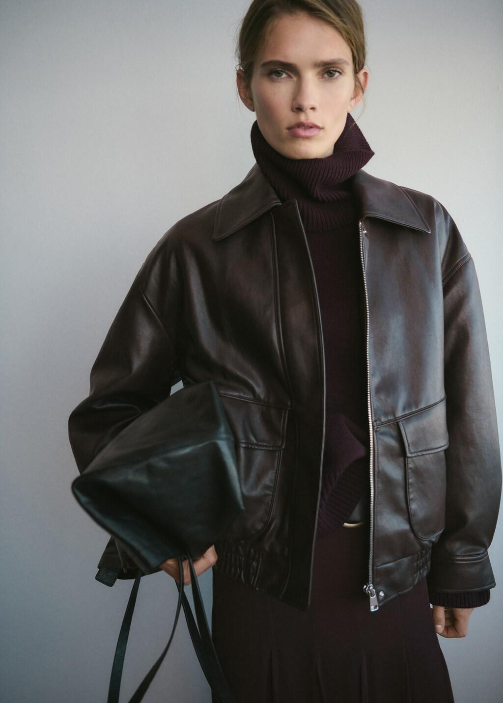 BROWN Oversized faux leather jacket, Brown, large image number 3