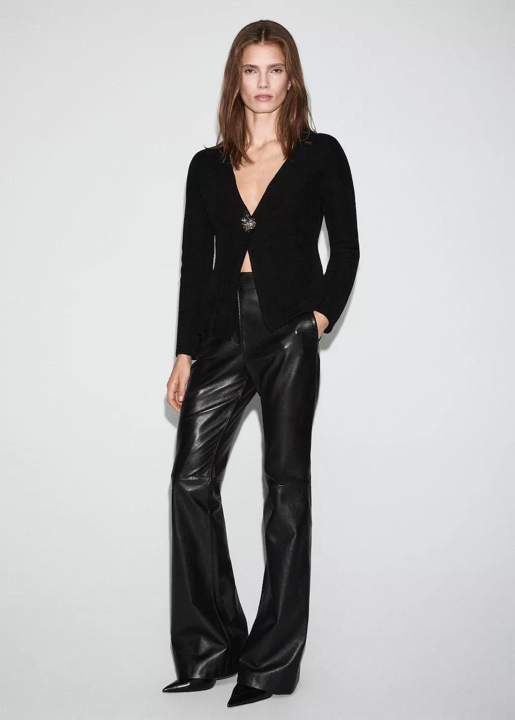 Black Knitted Cardigan With Jewel Button, Black, large image number 0