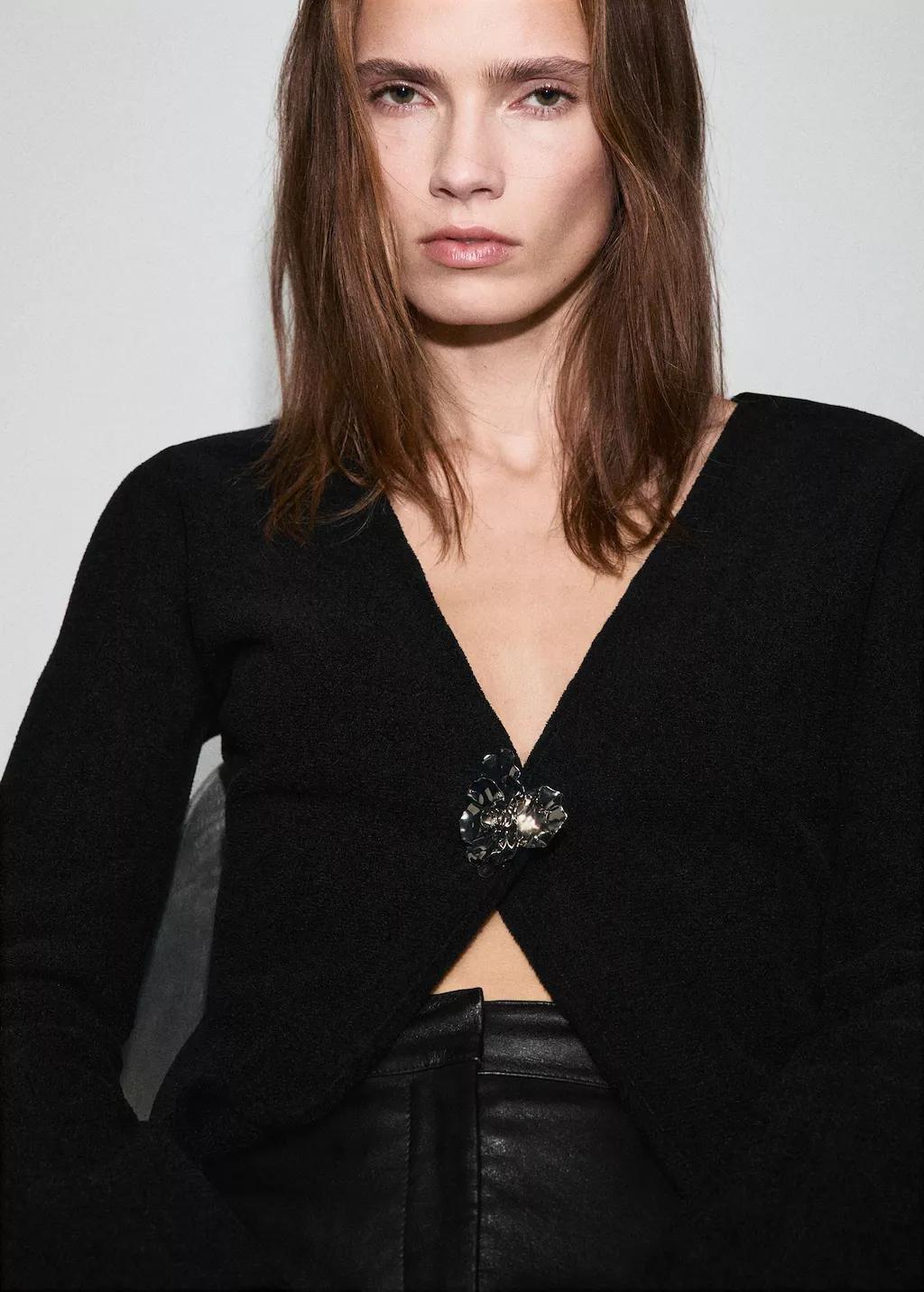 Black Knitted Cardigan With Jewel Button, Black, large image number 4