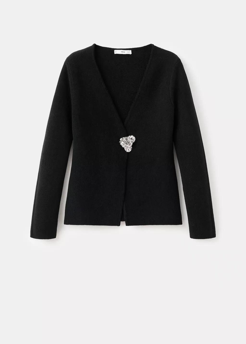 Black Knitted Cardigan With Jewel Button, Black, large image number 6