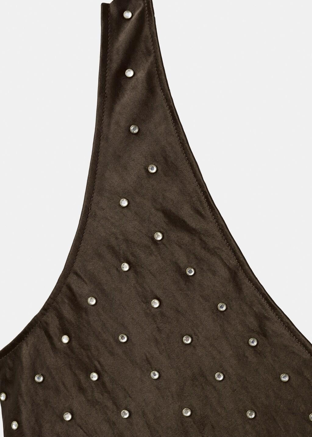 Brown Satin Crinkled-Effect Top With Crystals, Brown, medium