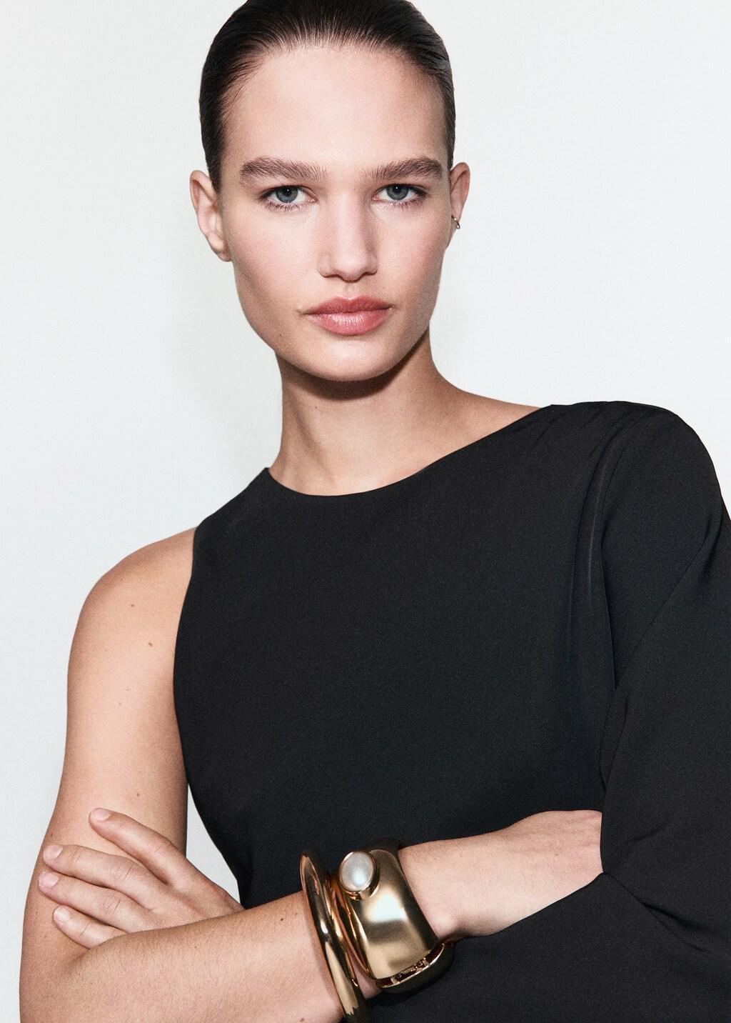 Black Dress With Asymmetrical Sleeves, Black, large image number 4