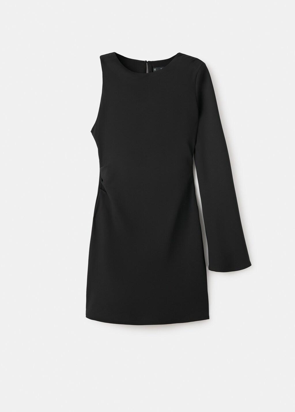 Black Dress With Asymmetrical Sleeves, Black, large image number 6