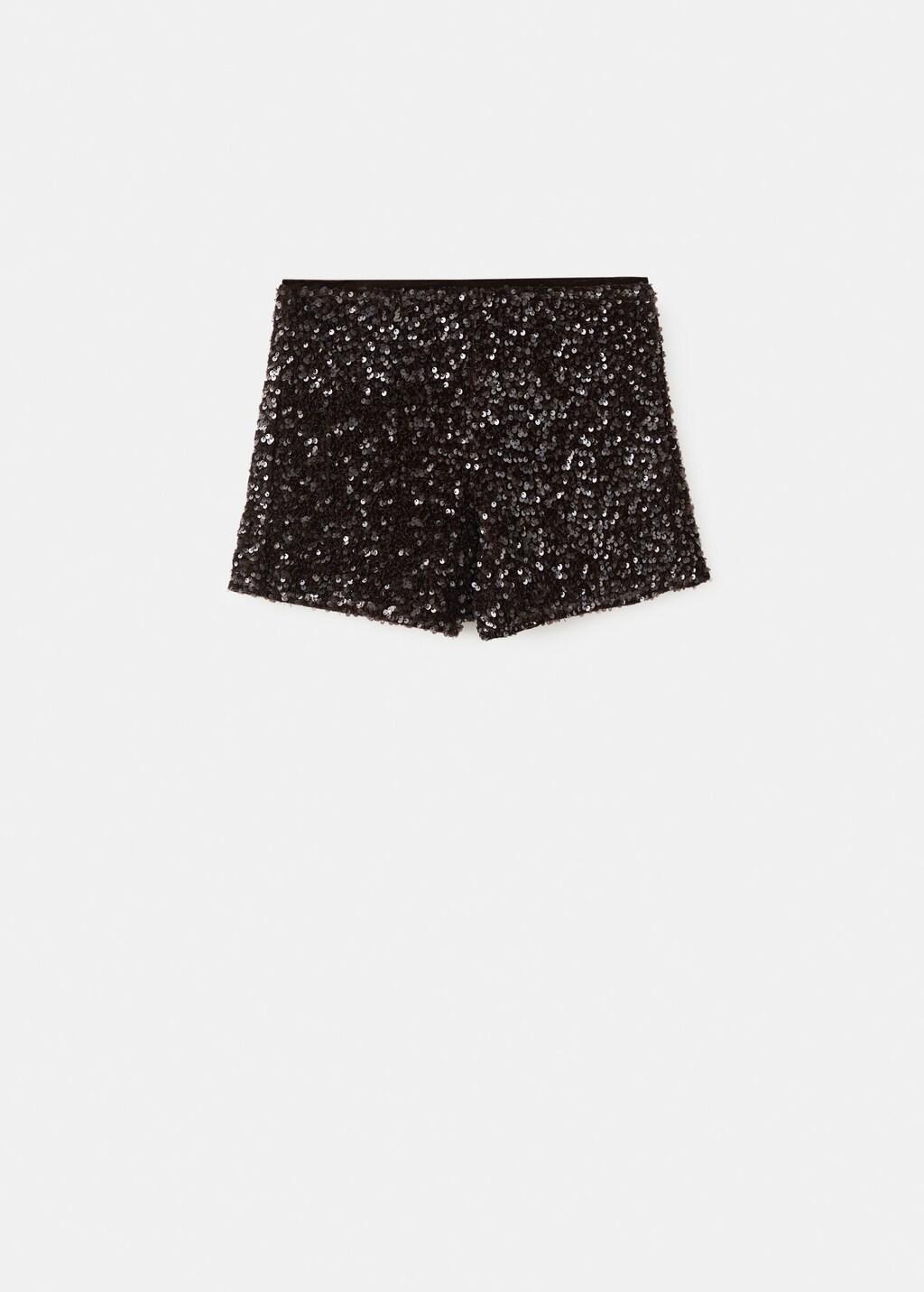 Brown Velvet Shorts With Sequins, 0201_32, large image number 5