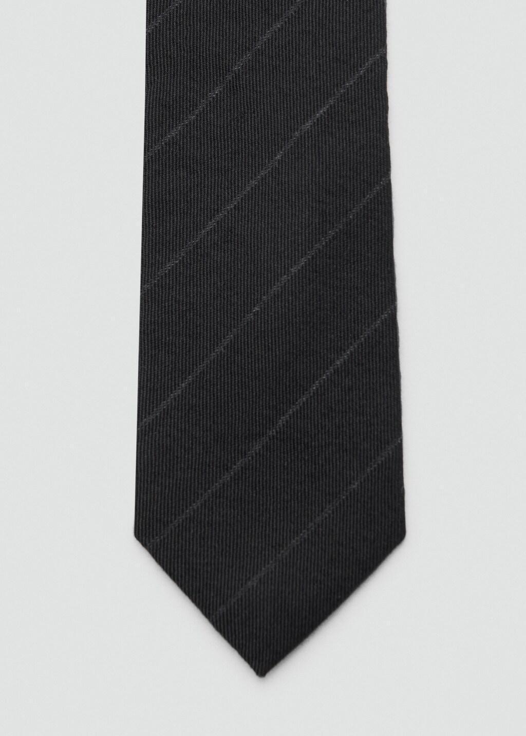 Black Striped Wool-Blend Tie, Black, medium