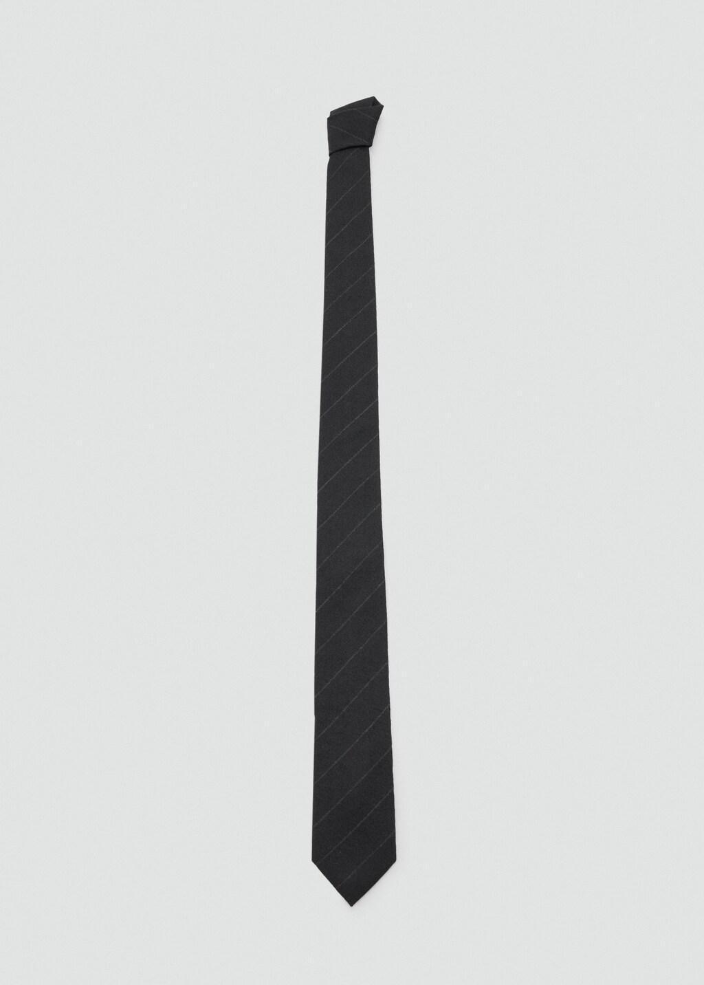 Black Striped Wool-Blend Tie, Black, large image number 2