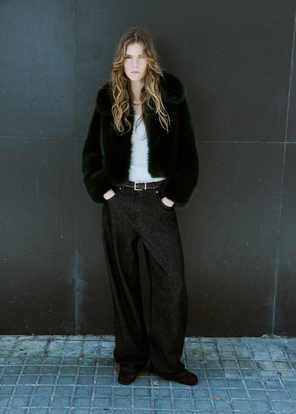 Green Faux-Fur Cropped Jacket, Green, large image number 0