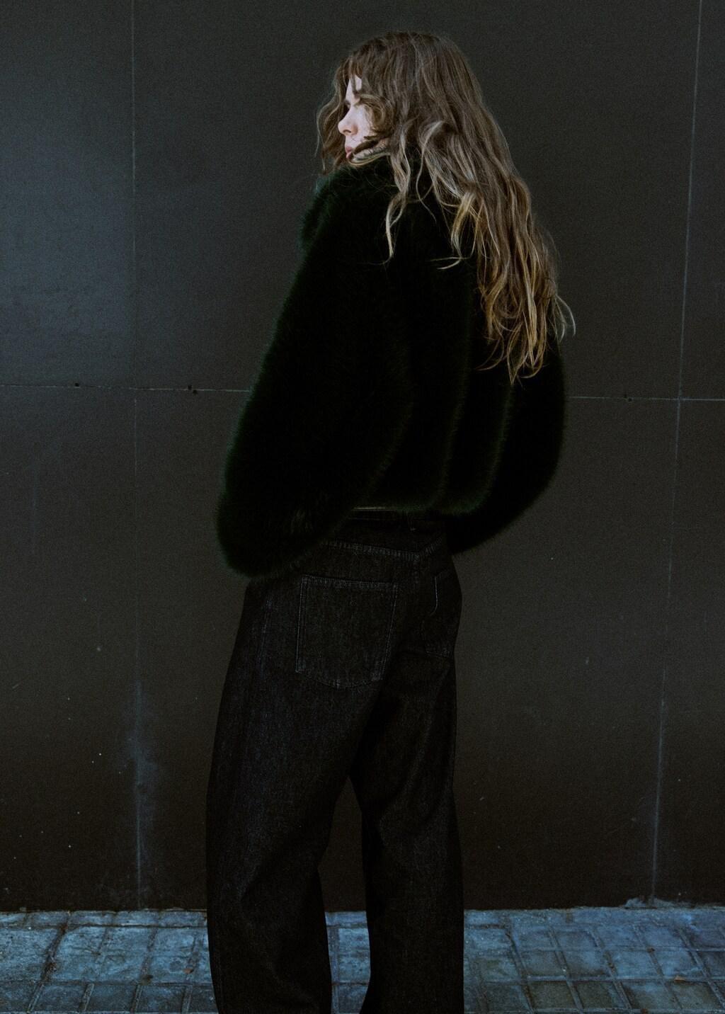 Green Faux-Fur Cropped Jacket, Green, medium