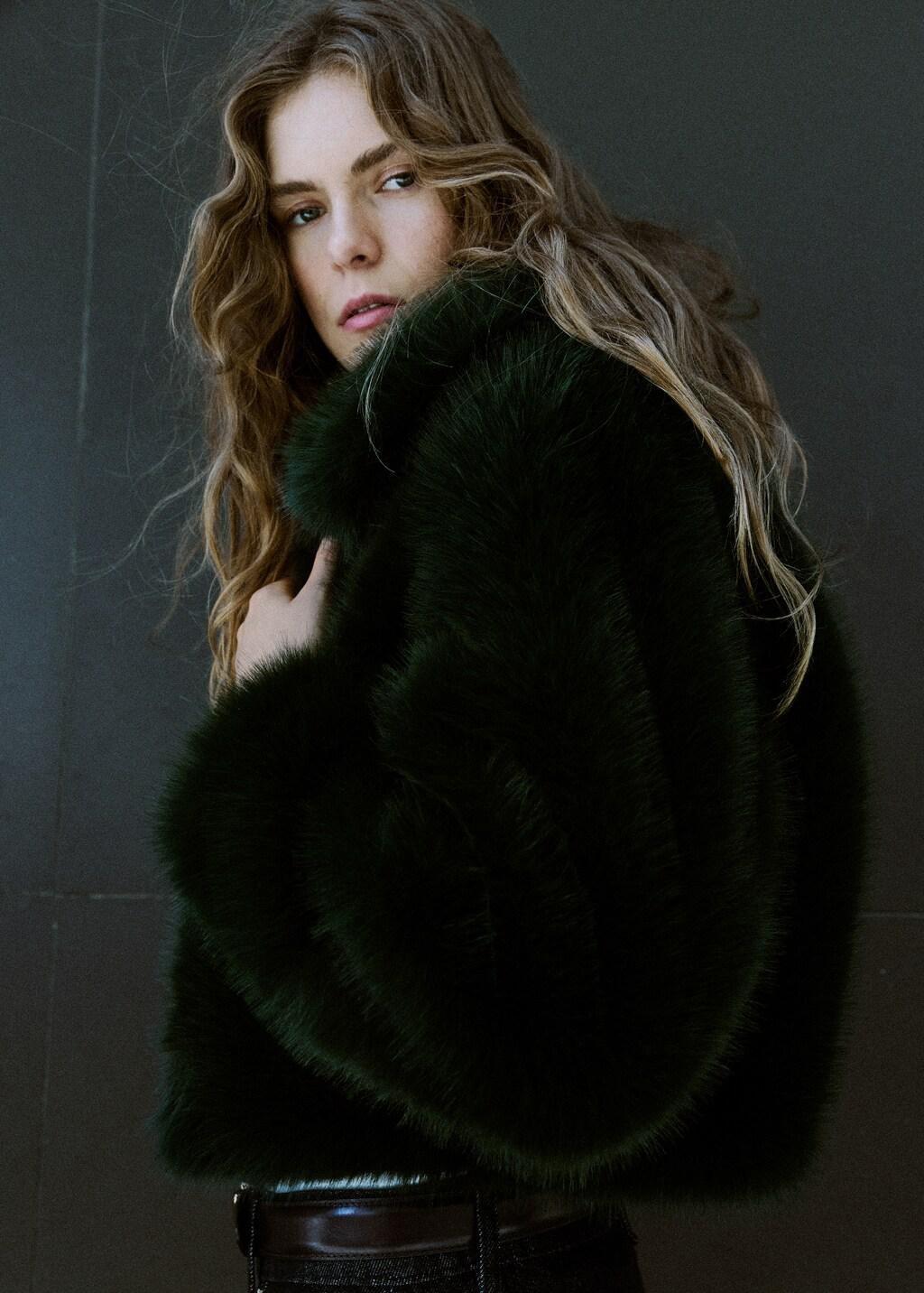 Green Faux-Fur Cropped Jacket, Green, large image number 4