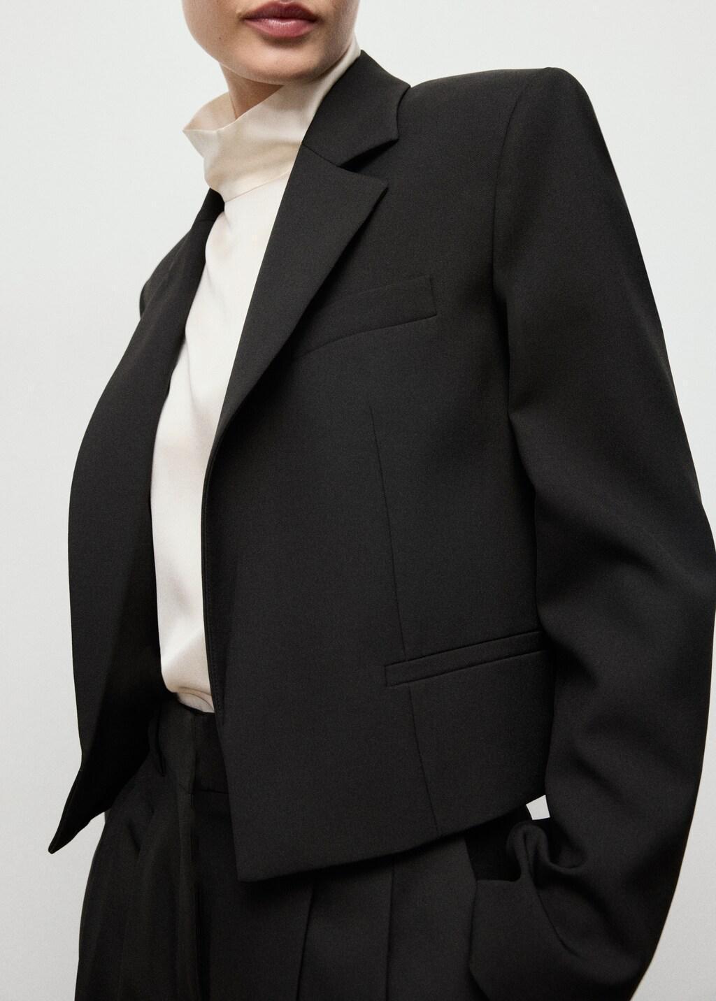 Black Crop Suit Blazer, Black, large image number 3