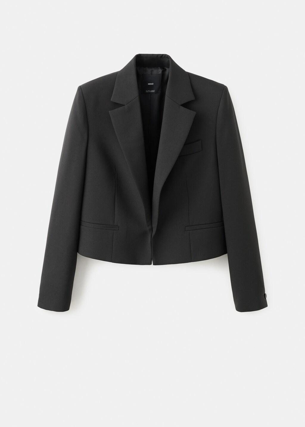 Black Crop Suit Blazer, Black, large image number 6