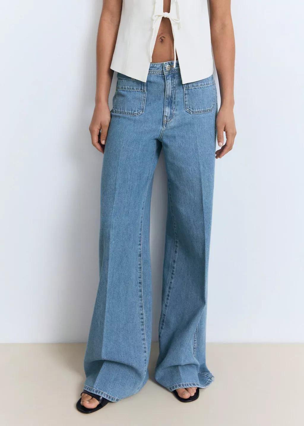 Blue High-Rise Wide leg Jeans With Pockets, , large image number 0