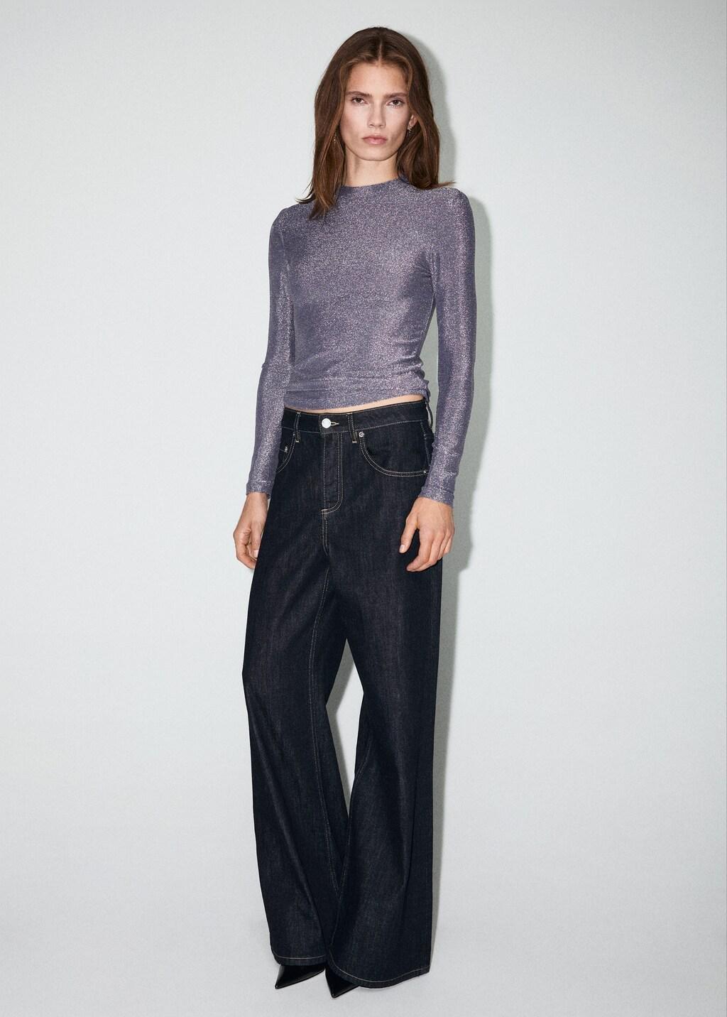 Blue Lurex T-Shirt With Perkins Neck, 0201_52, large image number 0