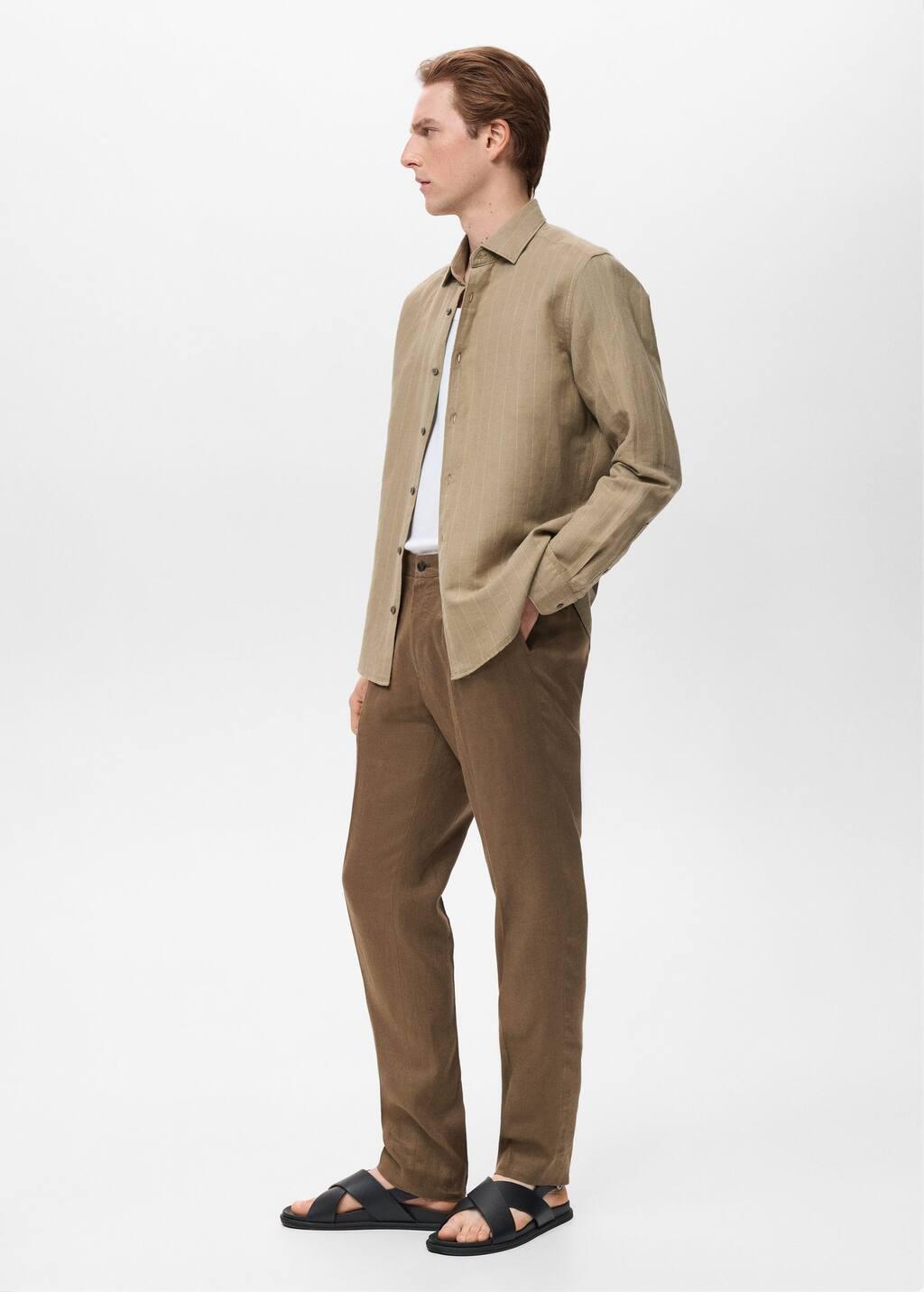 Khaki Linen Pinstripe Shirt, Beige - Khaki, large image number 2
