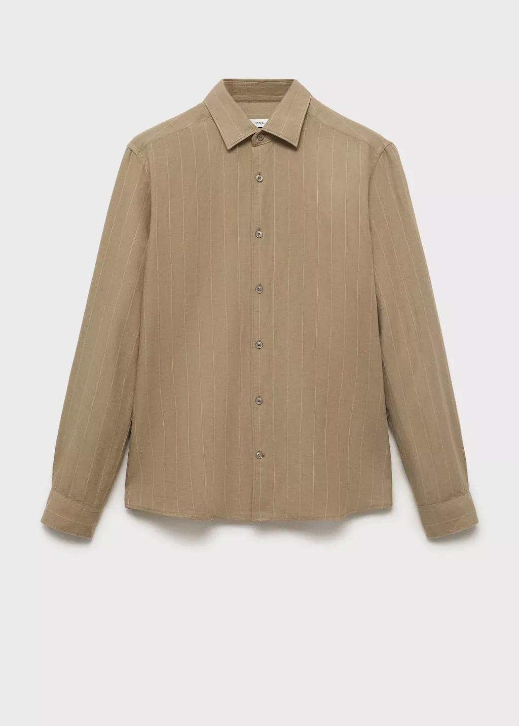 Khaki Linen Pinstripe Shirt, , large image number 3