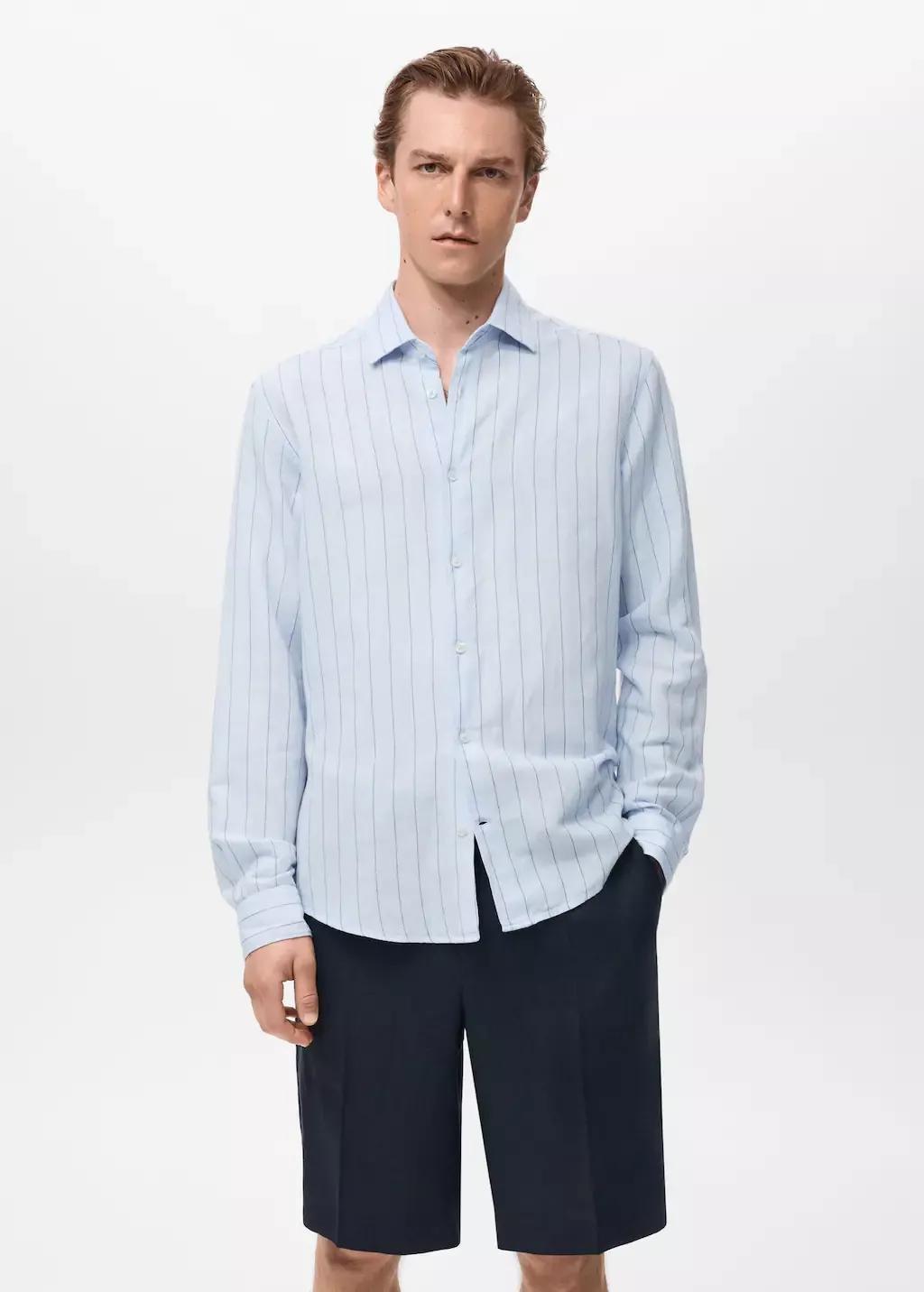 Blue Linen Pinstripe Shirt, , large image number 0