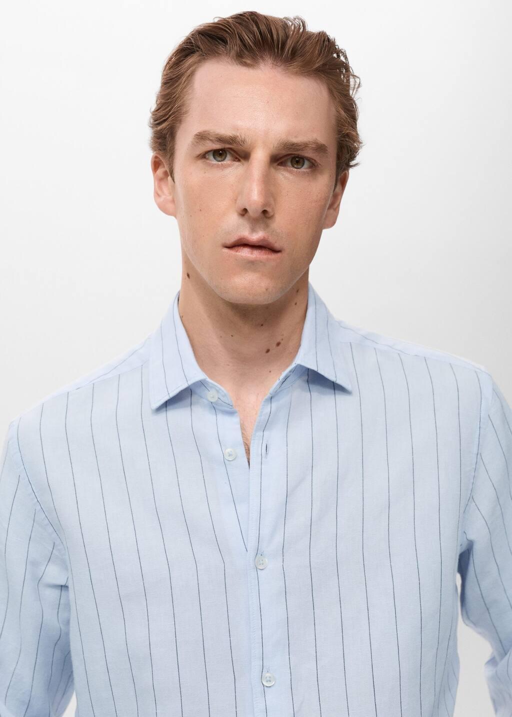 Blue Linen Pinstripe Shirt, , large image number 1