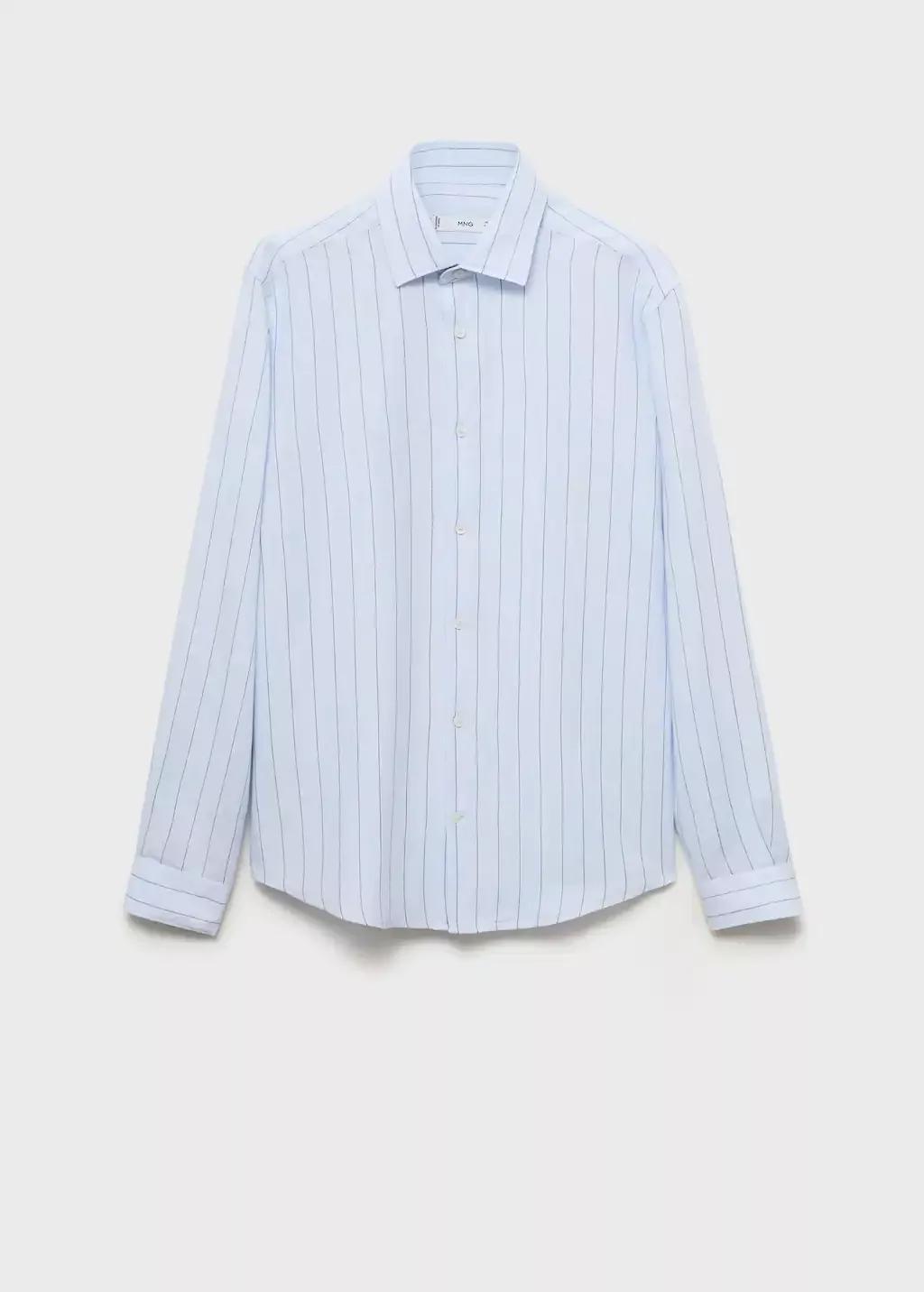 Blue Linen Pinstripe Shirt, , large image number 3