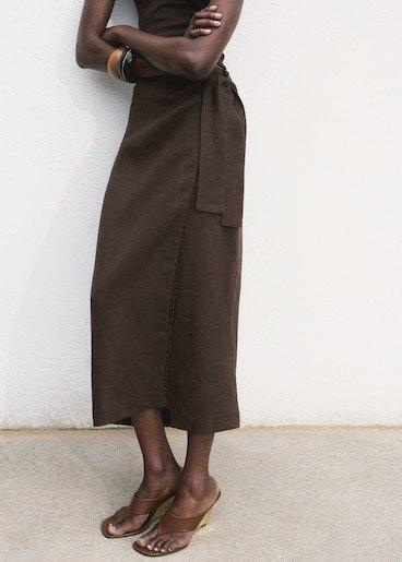 Brown Linen Pareo Skirt, Dark Brown, medium