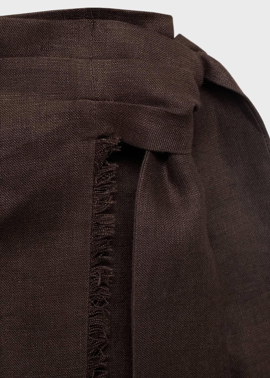 Brown Linen Pareo Skirt, Dark Brown, large image number 6