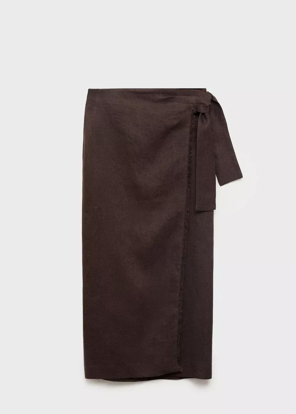 Brown Linen Pareo Skirt, Dark Brown, large image number 7