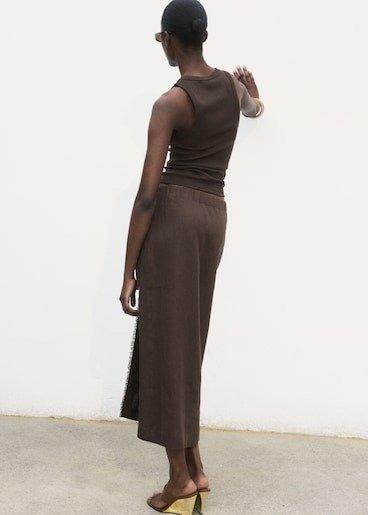 Brown Linen Pareo Skirt, Dark Brown, large image number 8
