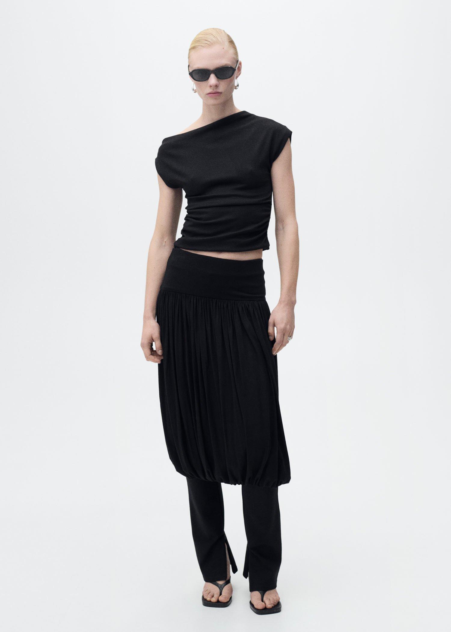 Black Cotton Top With An Asymmetric Neckline, , large image number 0