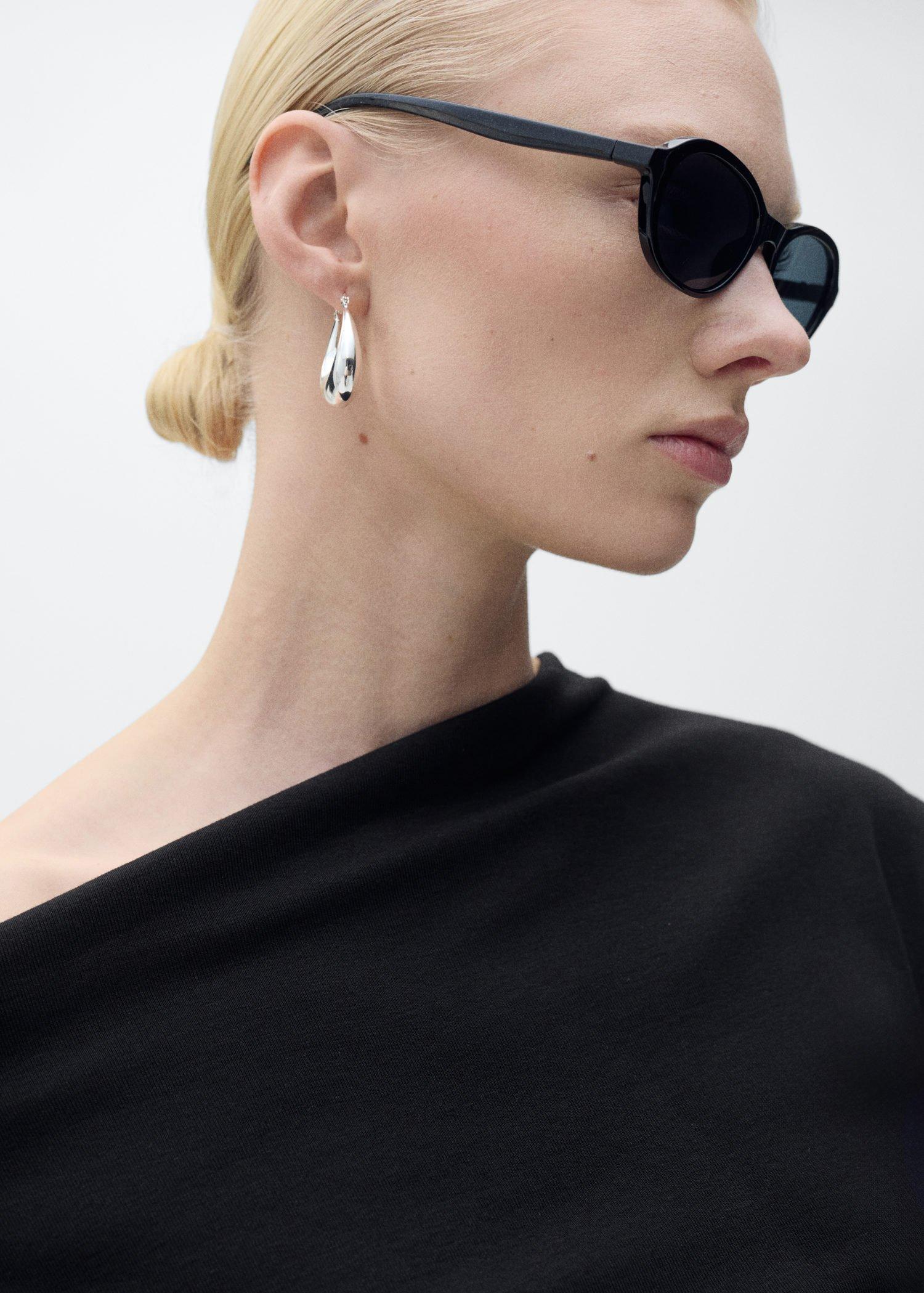 Black Cotton Top With An Asymmetric Neckline, , large image number 2